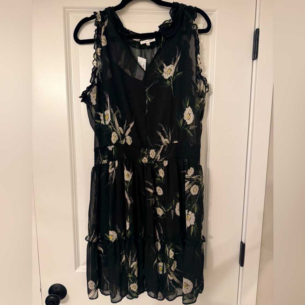 Maurices Black Floral Ruffle Mini Dress XL NWT